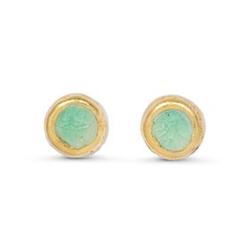 Emerald Pool Sterling Silver Studs - Ceramic, Glass and Gold