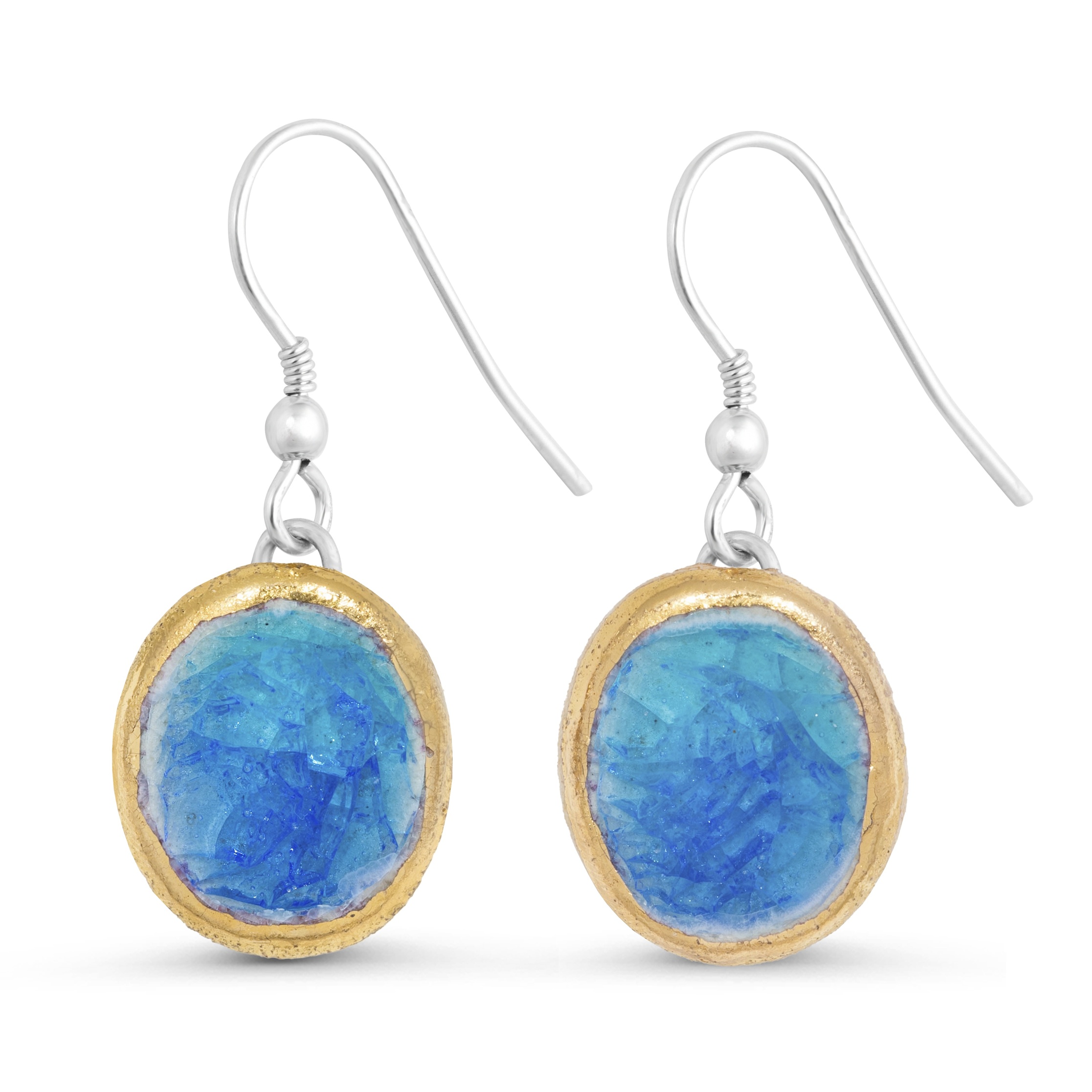Handmade Turquoise Blue Lagoon Oval Drop Earrings