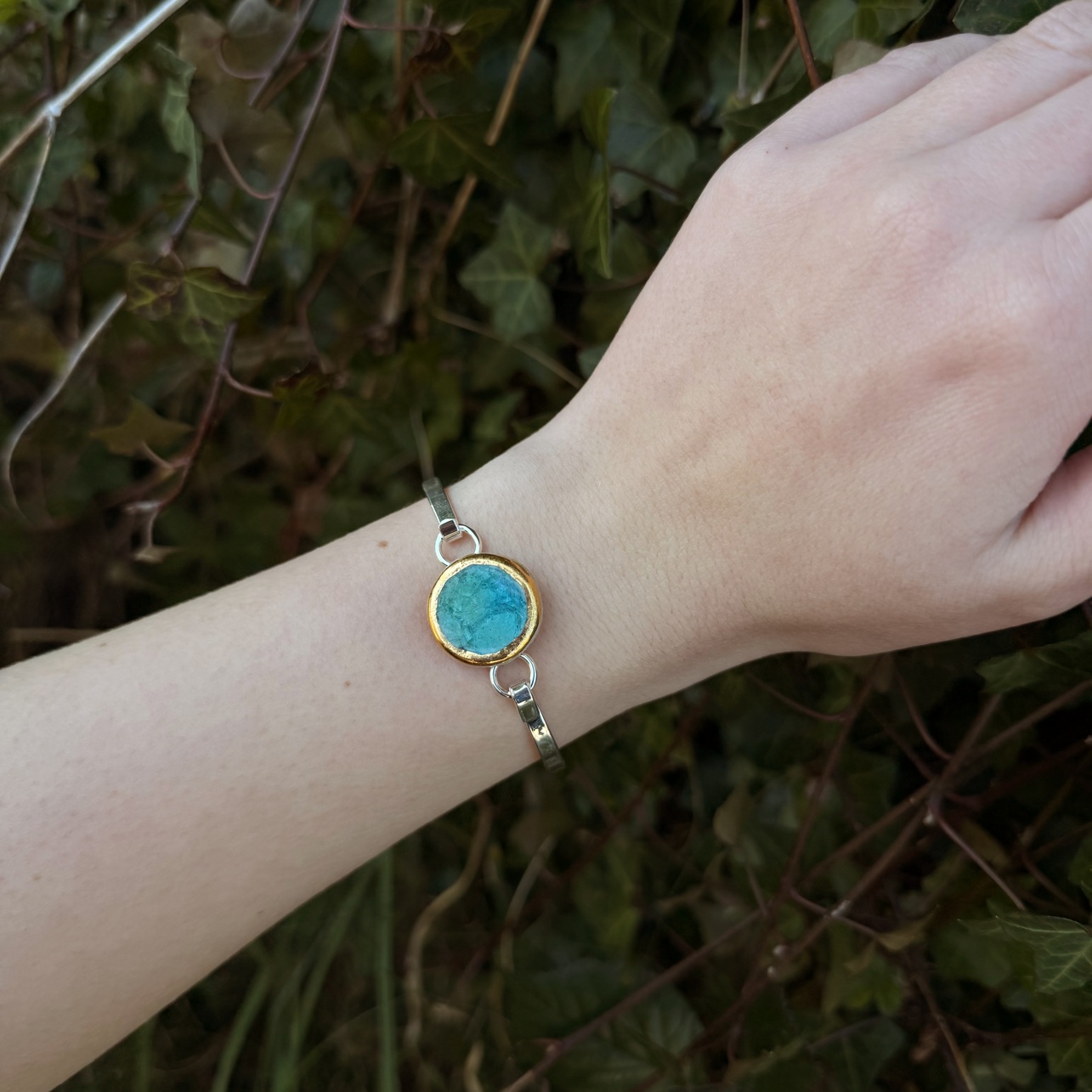 Handmade Emerald Turquoise Lagoon Silver Plated Bangle