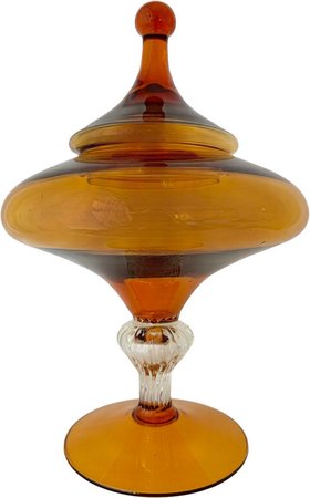 Italian Hand Blown amber glass lidded jar from Vintage Pieces