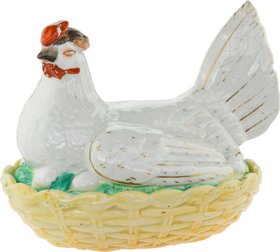 Antique Staffordshire white chicken - egg storage