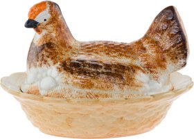 Antique ceramic chicken on nest - egg storage