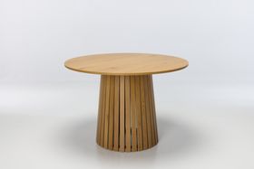 Stockholm 1.1m Round Dining Table with Slatted Pedestal Base - Oak Effect