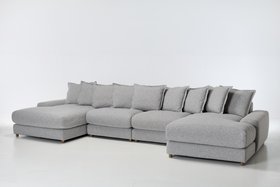 Eden Modern Sectional U-Shaped Sofa - Luxe Textured Grey Fabric