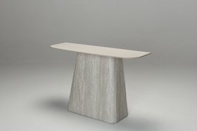 Serena 1.2m Travertine Effect Console Table with Sculptural Pedestal Base