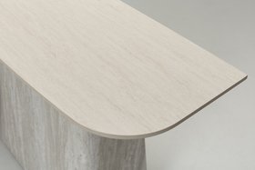 Serena 1.2m Travertine Effect Console Table with Sculptural Pedestal Base