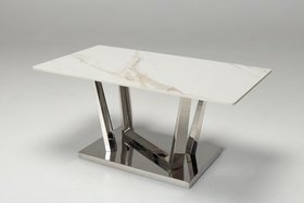 Rufino 1m Stone Coffee Table, Calacatta Gold with Stainless Steel Base