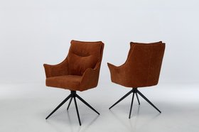 (Set of 2 Chairs) Cali Swivel Dining Chairs, Burnt Orange Deluxe Woven Chenille With Black Metal Legs