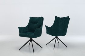 (Set of 2 Chairs) Cali Swivel Dining Chairs, Teal Deluxe Woven Chenille With Black Metal Legs