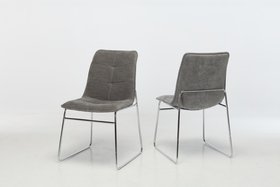 (Set of 2 Chairs) Capri Dining Chairs, Grey Deluxe Textured Chenille with Modern Chrome Sled Shaped Metal Base