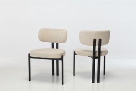 (Set of 2 Chairs) Nori Dining Chairs, Cream Luxury Soft Chenille Fabric with Black Metal Legs