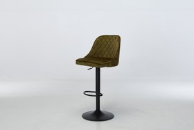 Venice Swivel Bar Stool, Olive Green Luxe Velvet with Black Metal Base