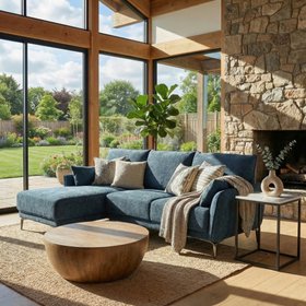 Fabio Modern Corner Chaise Sofa - Blue Weave