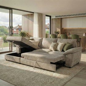 Como Basket Weave Linen Corner Sofa Bed Chaise With Storage - Latte