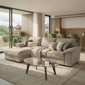 Como Basket Weave Linen Corner Sofa Bed Chaise With Storage - Latte