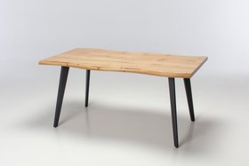 Newark Dining Table - 1.6m Live Edge Oak Effect Dining Table with Black Metal Legs