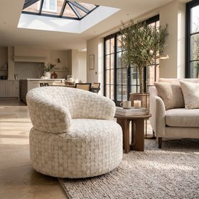 Vera 360° Swivel Accent Chair, Ecru Textured Pattern