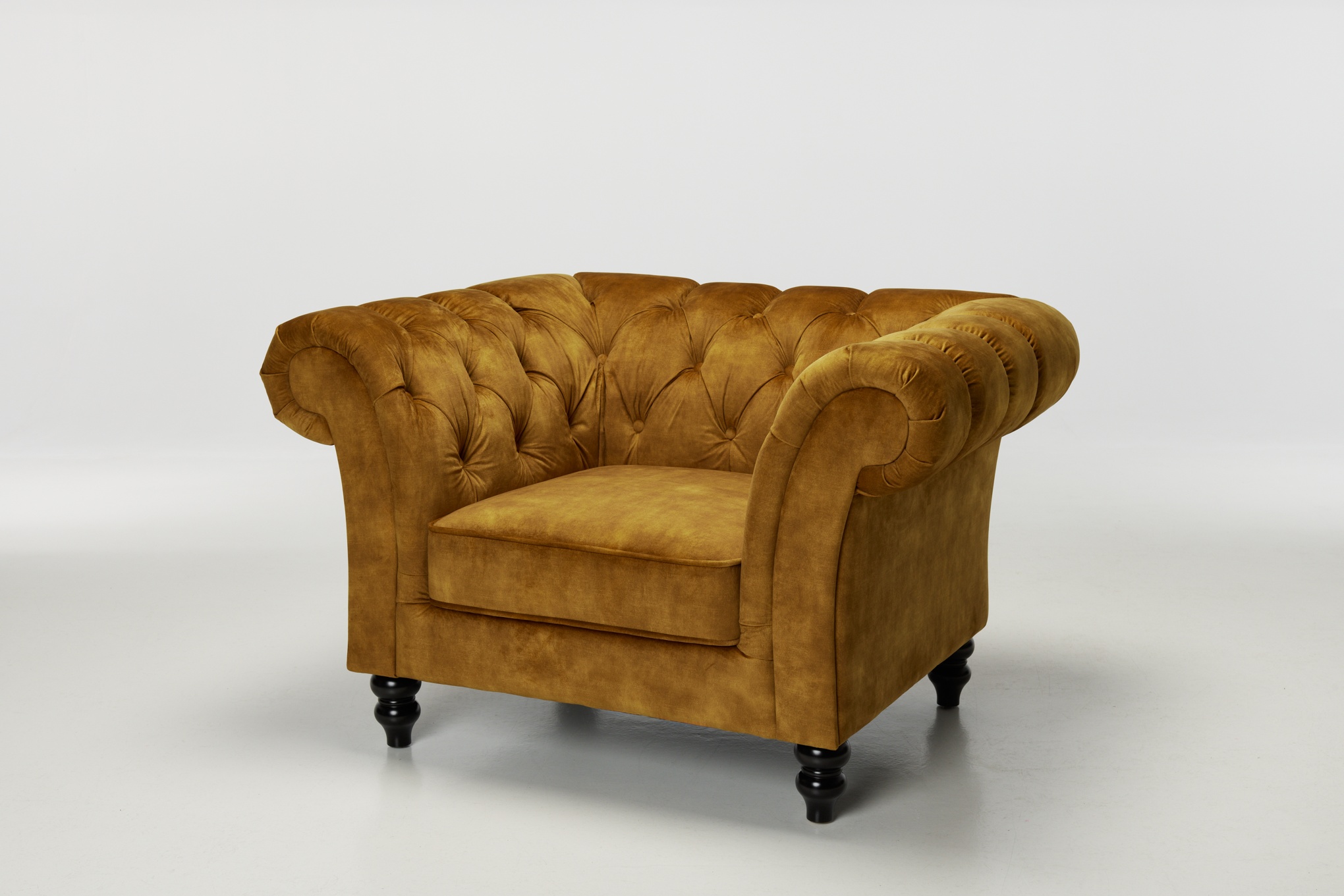 Charlotte Classic Chesterfield Armchair, Antique Gold Mottled Velvet