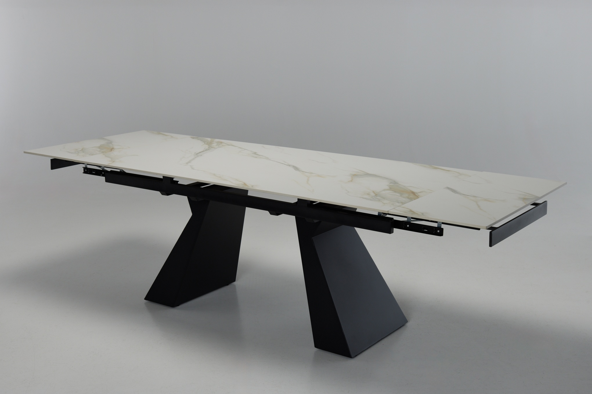 Florence 1.8m/2.6m Calacatta Gold Stone Extendable Dining Table with Black Metal Legs
