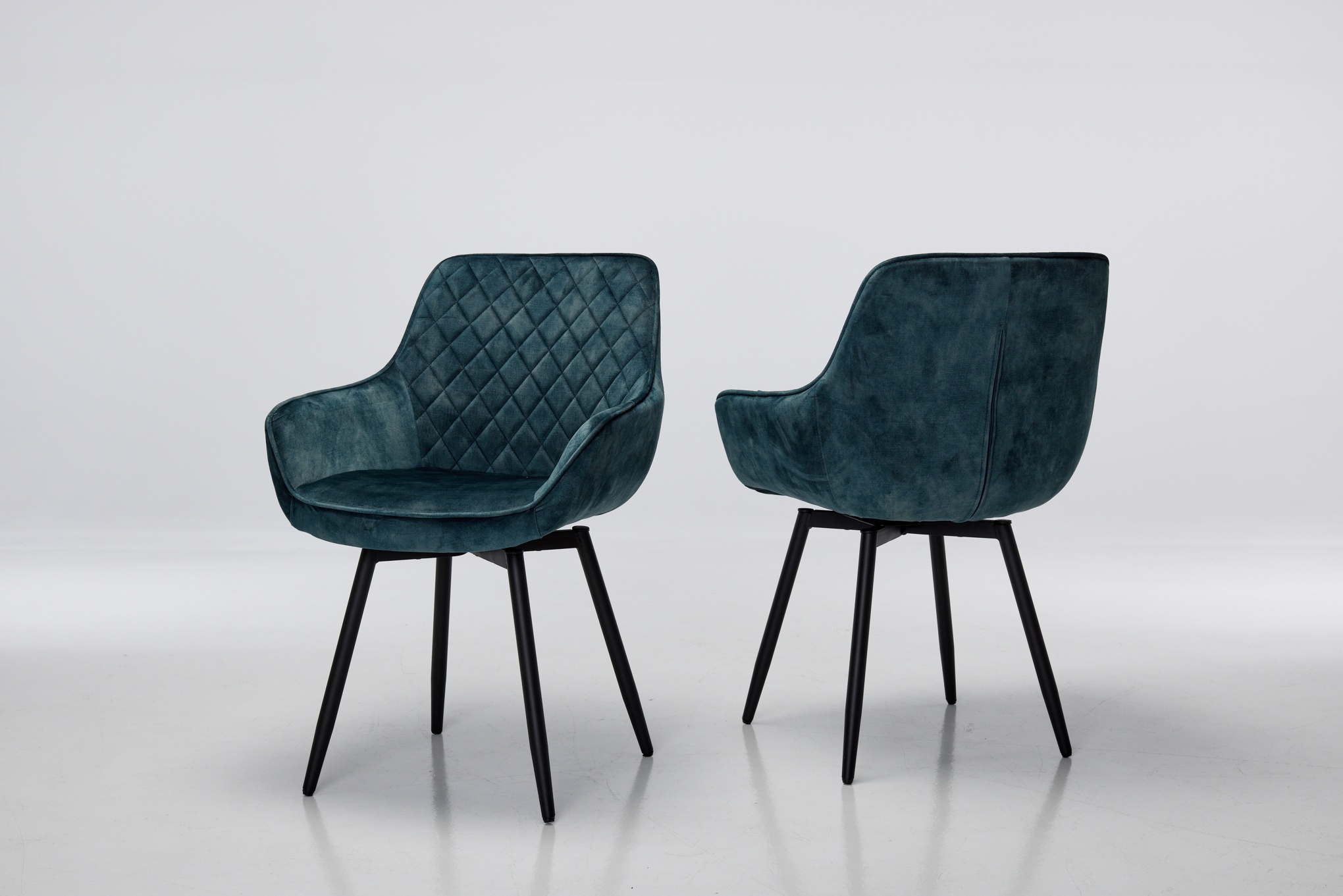 (Set of 2 Chairs) Venice Dusk Teal Velvet 360° Swivel Dining Chairs with Black Legs