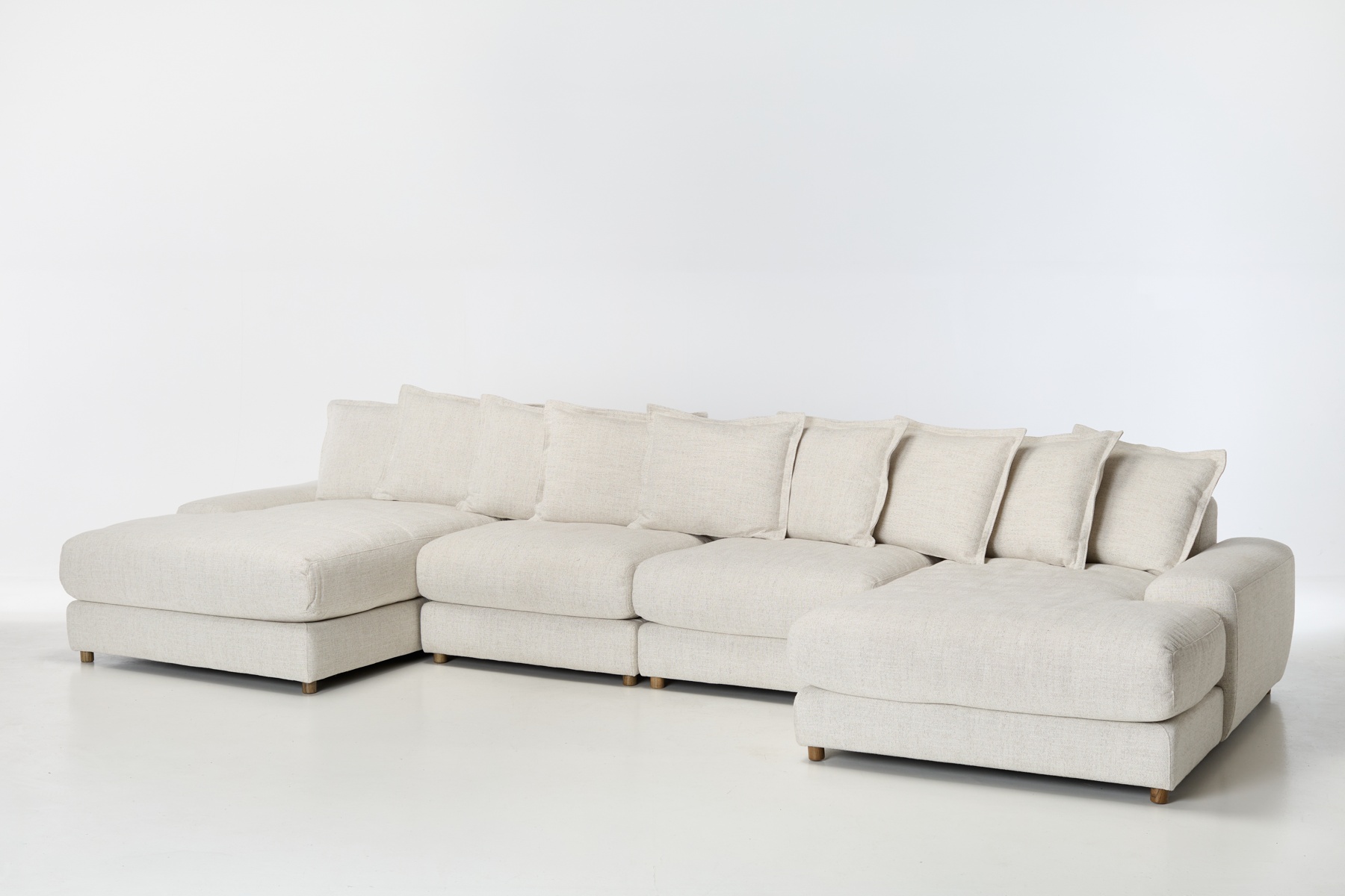 Eden Modern Sectional U-Shaped Sofa - Luxe Textured Ecru Fabric