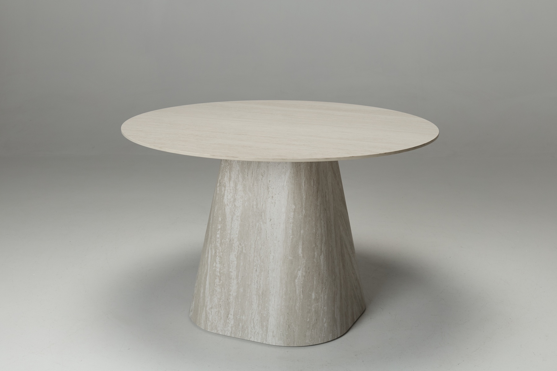 Serena 1.2m Travertine Effect Round Dining Table with Sculptural Pedestal Base