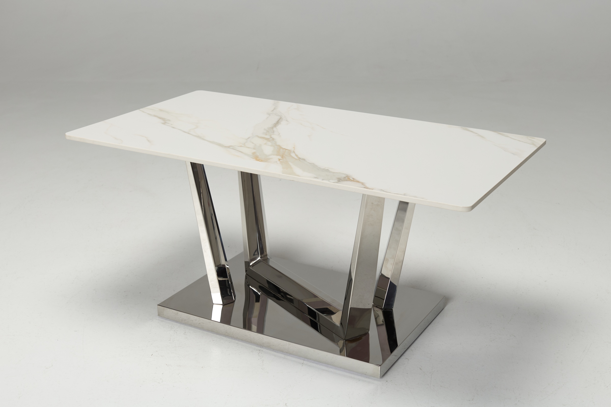 Rufino 1m Stone Coffee Table, Calacatta Gold with Stainless Steel Base