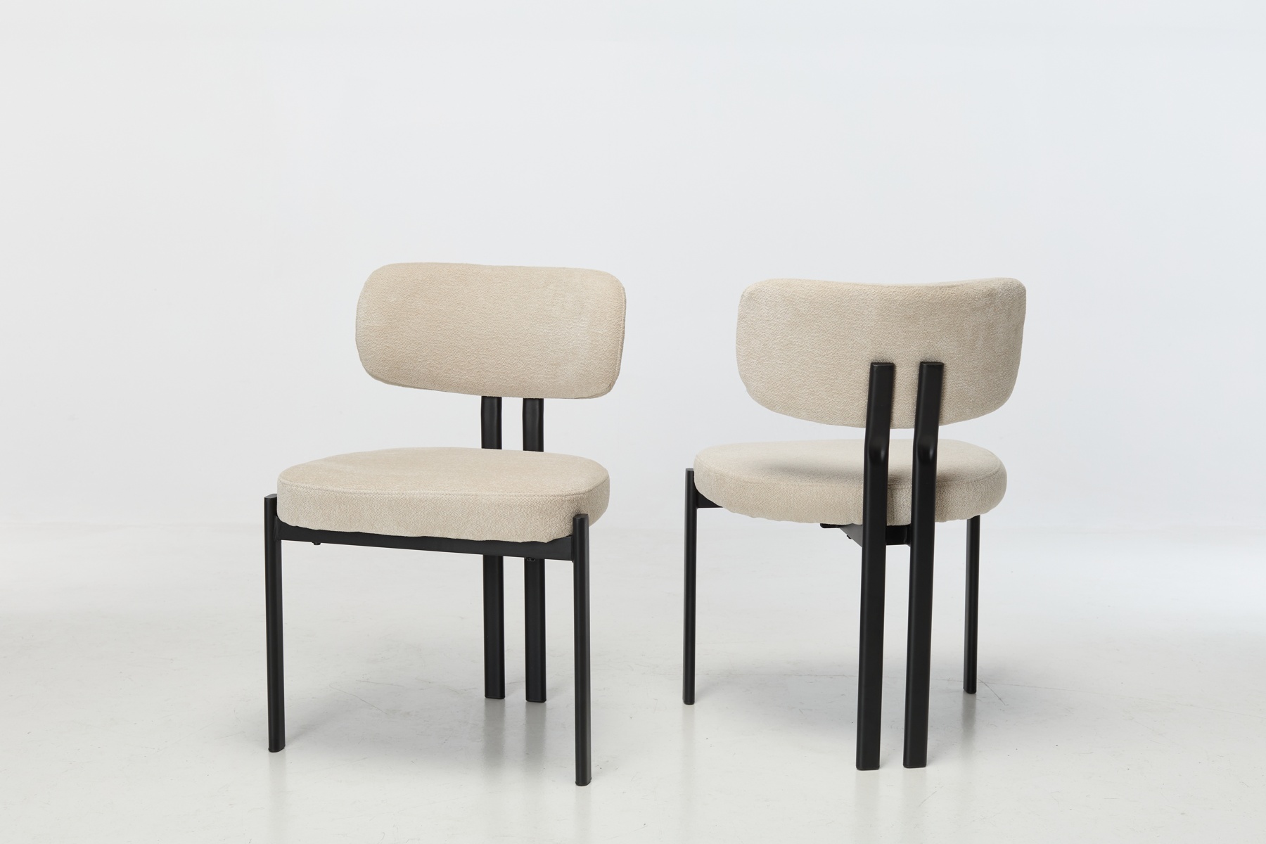 (Set of 2 Chairs) Nori Dining Chairs, Cream Luxury Soft Chenille Fabric with Black Metal Legs