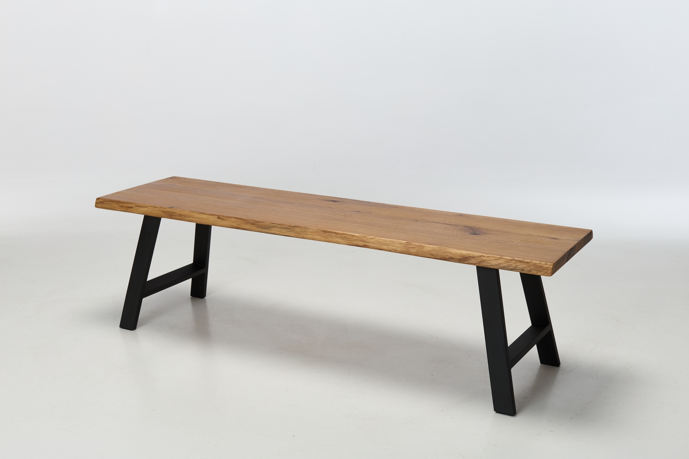 Alder 1.6m Live Edge Solid Oak Dining Bench with Black Legs