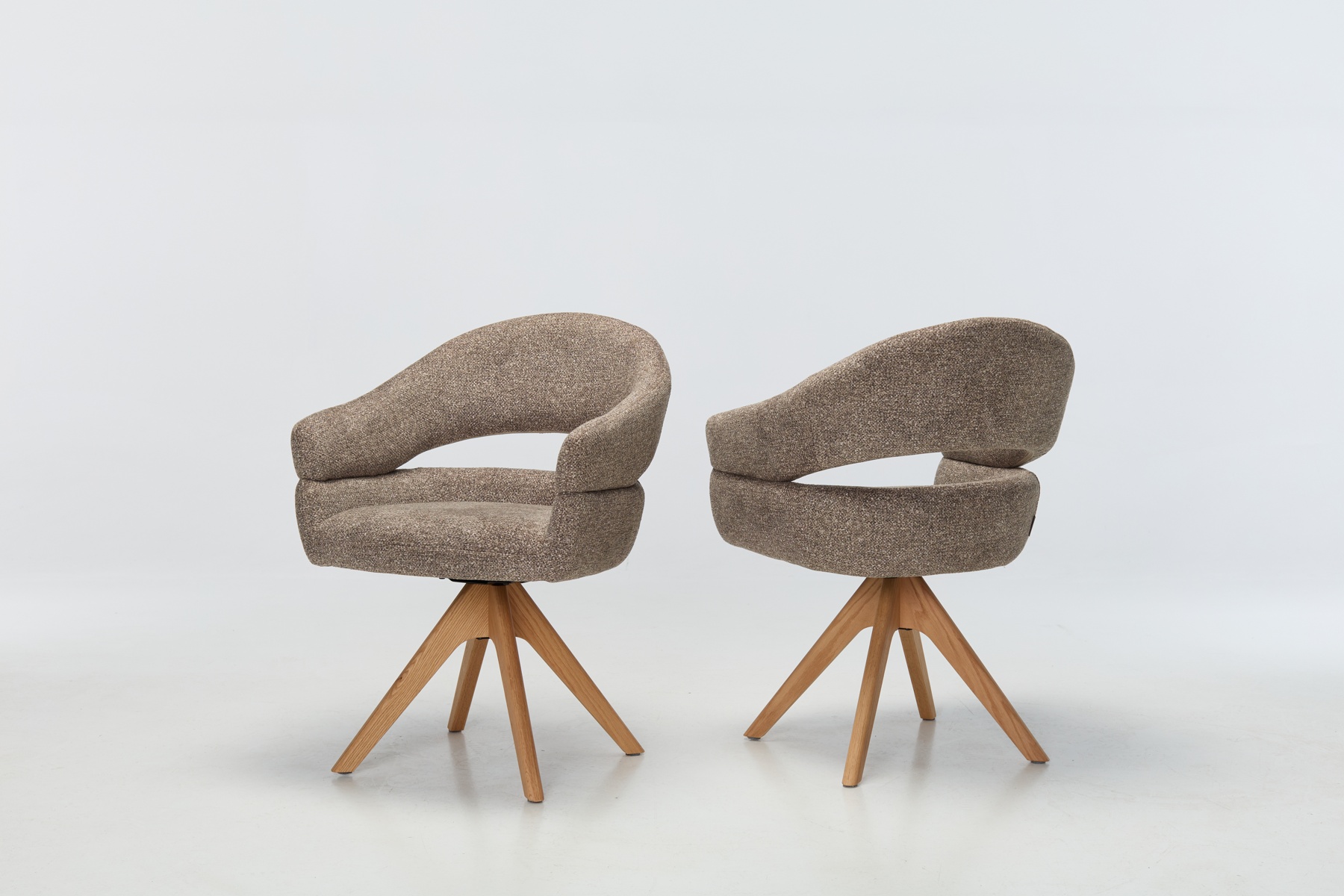 (Set of 2 Chairs) Lusso 360° Swivel Dining Chairs, Toffee Luxe Textured Fabric With Solid Oak Legs