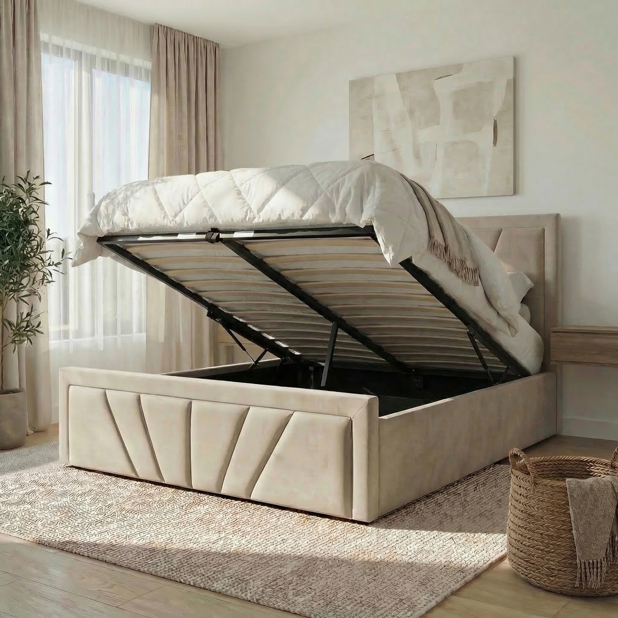 Saison Sprung 5ft King Size Ottoman Bed with Storage, Coffee Velvet