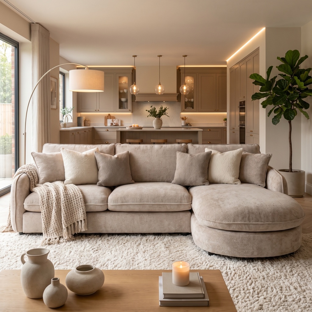 Rolo Corner Sofa, Left or Right Curved Chaise, Champagne Chenille