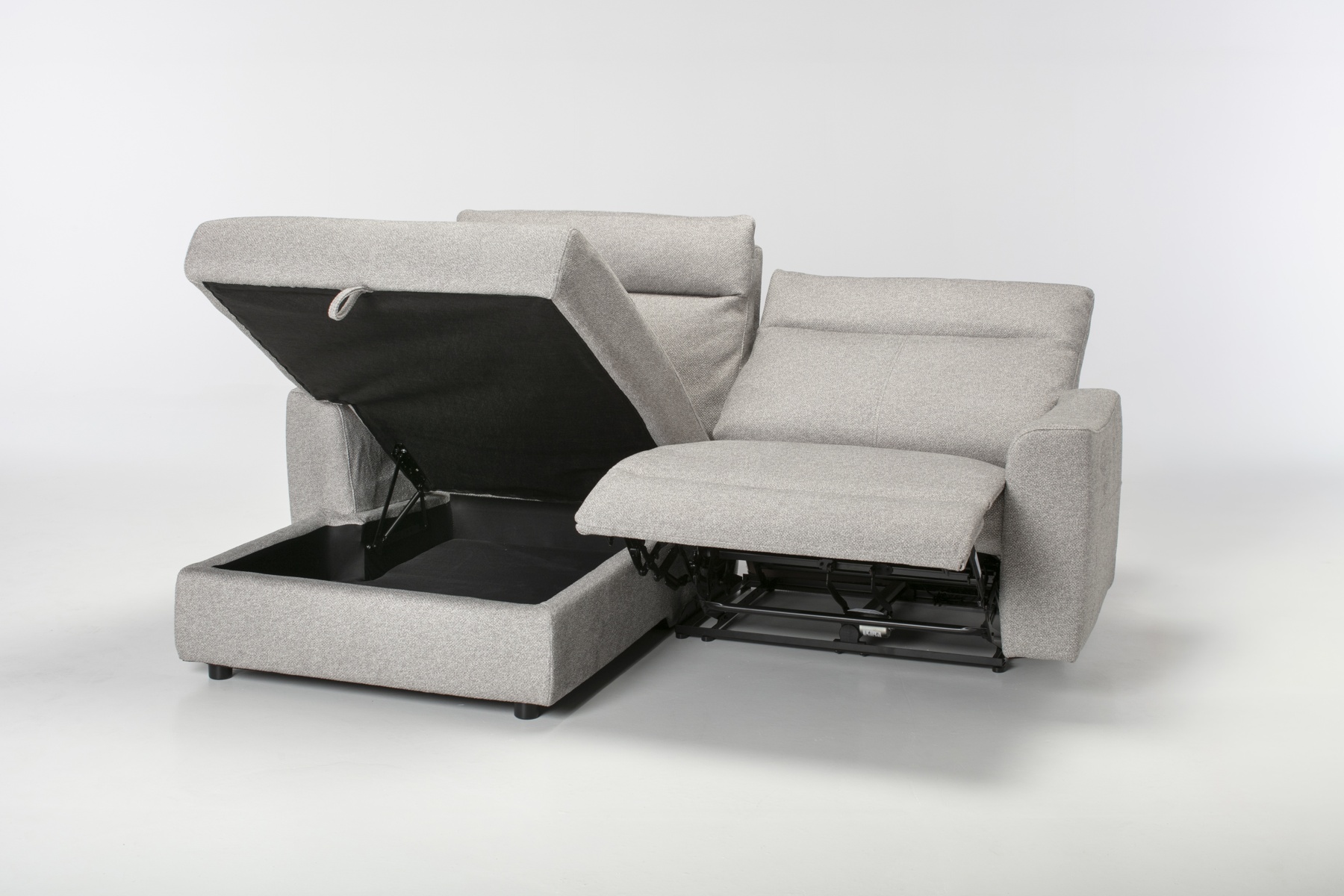 Hendrix Corner Recliner, Left or Right Chaise with Storage, Grey Textured Fabric