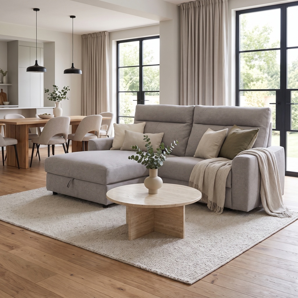 Hendrix Corner Recliner, Left or Right Chaise with Storage, Grey Textured Fabric