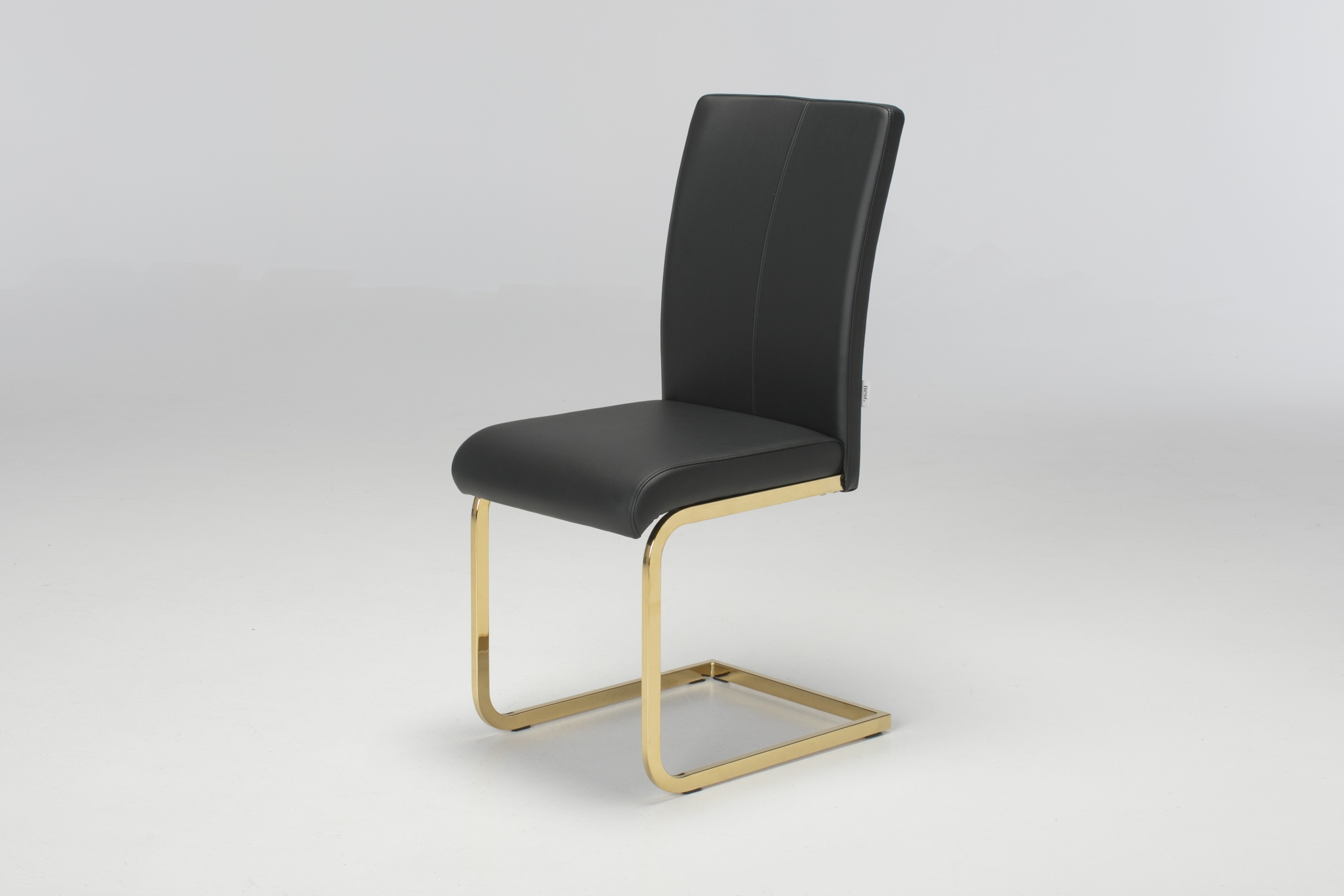 Nia Gold Cantilever Dining Chair, Black Faux Leather