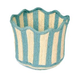 PALE BLUE STRIPED FLUTED BASKET