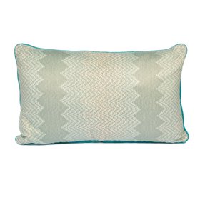 Aqua Zigzag Cushion with Silk Stripe Back
