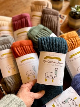 Cosy Alpaca Rib Knit Socks in Teal