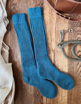 Super Long Alpaca Chunky Rib Socks in Teal