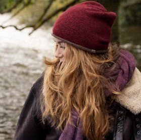 Unisex 100% Alpaca Jersey Knit Beanie in Berry Red