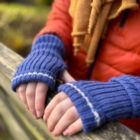 Alpaca Stretchy Fingerless Mittens in Ocean Blue