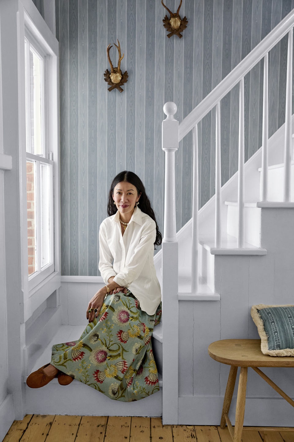 Graham & Brown x  Kate Berry Moire Faux Bois Sky Wallpaper