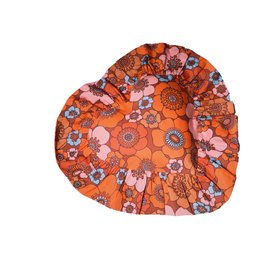 Heart Ruffle Cushion In Orange Floral Cutout