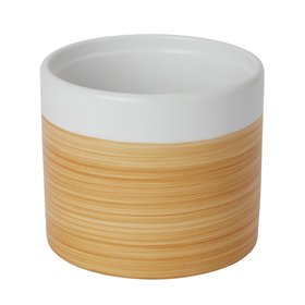 Verve Painted White Wood effect Ceramic Plant pot (Dia) 16.8cm, (H)14.5cm, 1.9L