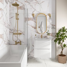 GoodHome Cervo White & gold Matt Marble effect Porcelain Indoor Wall & floor Tile