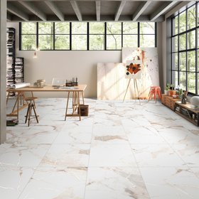 GoodHomer Cervo White & gold Matt Marble effect Porcelain Indoor Wall & floor Tile