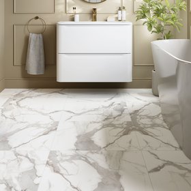 Goodhome Cervo White & gold Matt Marble effect Porcelain Indoor Wall & floor Tile