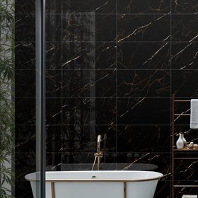 GoodHome Marciana Black & gold High gloss Marble effect Porcelain Indoor Wall & floor Tile