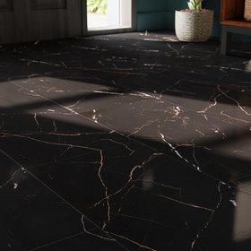Goodhome Marciana Black & gold High gloss Marble effect Porcelain Indoor Wall & floor Tile