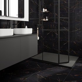 Marciana Black & gold High gloss Marble effect Porcelain Indoor Wall & floor Tile